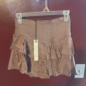 Mustard Seed Mini Skirt Womens Size S Brown/Tan Ruffle Tiered Pull On